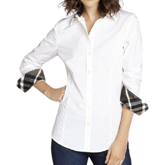 Burberry London Women’s Cotton Blend Long Sleeve Button Up Shirt White Size 8 - Picture 1 of 15